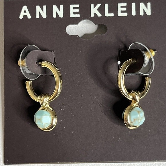 New Anne Klein Gold Tone Small Hoops Earrings Dangling Charm - Picture 1 of 4
